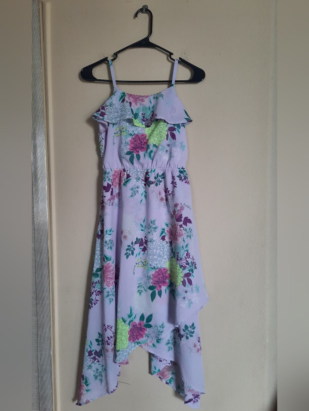 Place Chiffon Lilac Floral High-Low Sundress with Ruffle Neckline